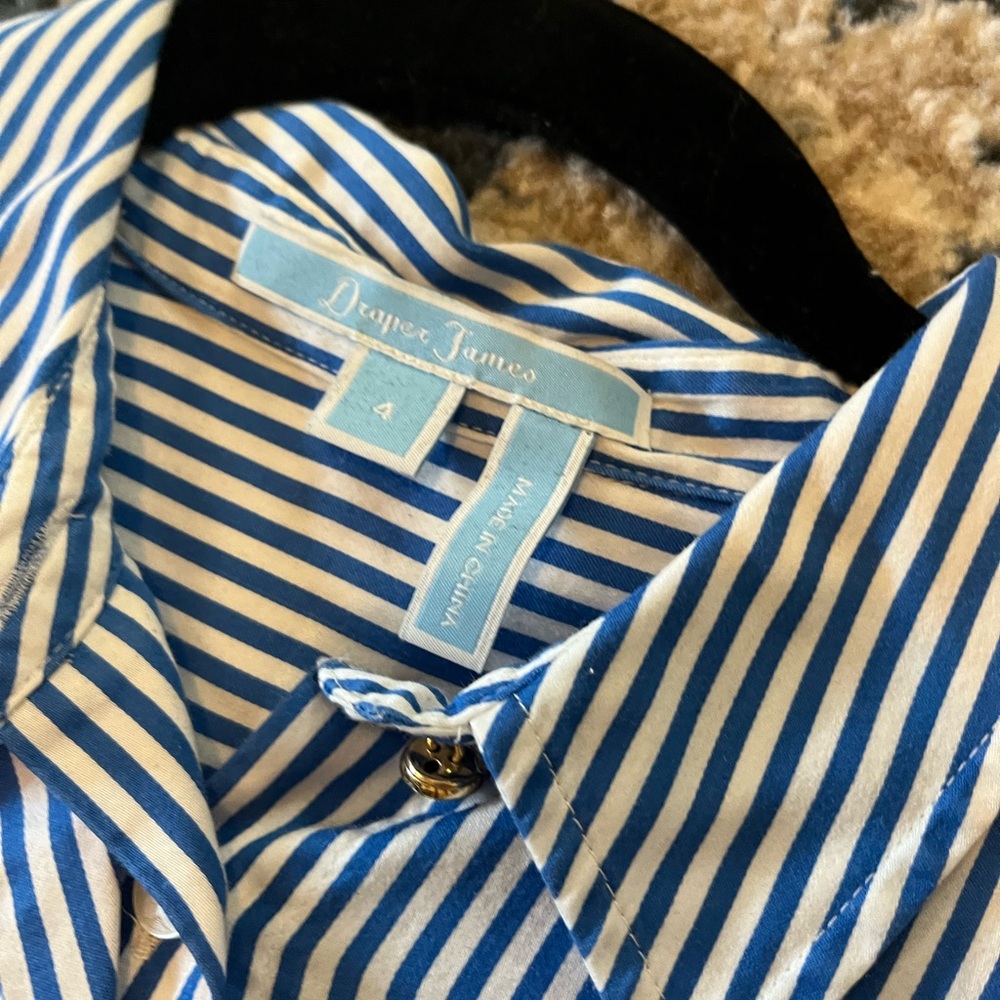 Draper James Button Up Top Size 4 Blue and White Striped - Picture 3 of 3